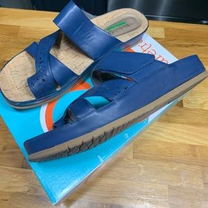 Blue leather sandals, size 11.